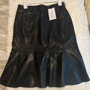 Vegan  Leather Black Pleated Trumpet Midi Skirt for Cocktail